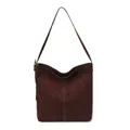 Grande borsa a secchiello vintage in pelle scamosciata bordeaux con cuciture a contrasto - Borgogna