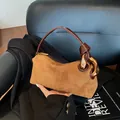 Vintage caramel brown suede handbag with oversized gold chain handle detail for women - Suede Light Brown Without Charm