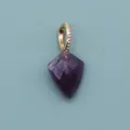 Shield-shaped purple amethyst faceted pendant with gold beaded bail for jewelry making - Purple Crystal