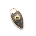 Μενταγιόν ασπίδα από γκρι λαμπραδορίτη με ροζ χρυσό περίγραμμα και μάτι προστασίας - Μόνο Μενταγιόν (Χωρίς Αλυσίδα) / Λαβραδορίτης