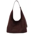Sac hobo rétro en daim marron foncé avec bandoulière réglable et grande capacité - Marron