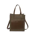 Τσάντα tote με μοτίβο houndstooth, καφέ δερμάτινη τσέπη και ρυθμιζόμενο λουράκι - Νούμερο 2 / Houndstooth