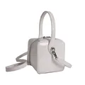 Glossy white box handbag with top handle and crossbody strap by Marhen J minimalist design - White