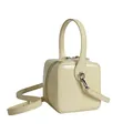 Modern light yellow square box bag in glossy patent leather with adjustable shoulder strap - Yellow