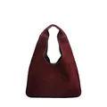 Große weinrote Hobo-Tasche aus Wildleder mit minimalistischem Design und Einzelgriff - Groß / Rot