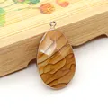 Pendentif goutte d'eau en pierre naturelle avec texture paysage marron et bordure argent - Jaspe