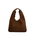 Braune Wildleder-Eimertasche im minimalistischen Design mit nahtlosem Schultergurt - Groß / Braun