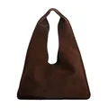 Bolso tote de ante marrón oscuro con diseño minimalista de cubo y gran capacidad - Marrón