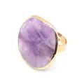 Macro detail of natural irregular purple stone on adjustable golden ring band - 18.00g / Adjustable / Purple Crystal