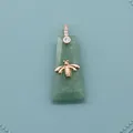 Green natural stone trapezoid pendant necklace with golden bee and crystal bail - Green Aventurine