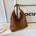 Retro large capacity dark brown PU leather tote bag with wide strap for office women - Brown (sh-e-2398)