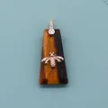 Trapezoid tiger eye stone pendant with golden bee detail and sparkling zirconia clasp - Tiger's Eye