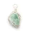 Green fluorite raw stone pendant with silver wire hand-wrapped natural crystal design - Green Fluorite