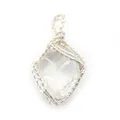 Handcrafted white crystal pendant with intricate silver wire mesh wrapping - White Crystal