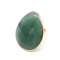 Adjustable gold ring featuring a large pear-shaped natural green stone with texture - 18.00g / Adjustable / Green Aventurine