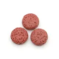 Macro shot of three reddish-brown flat lava stone beads showing porous texture for DIY jewelry - 12mm (Approx 29g) / No.2 (Red Brown)