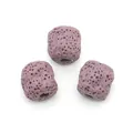 Set of three purple lava stone beads with porous texture for DIY jewelry making - Purple