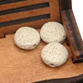 Flat round beige volcanic stone beads with natural porous texture for DIY jewelry making - 12mm (Approx 29g) / No.13 (Beige Yellow)