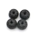 Four natural black lava stone flat beads with porous texture for DIY jewelry making - Style 4 (Black)