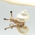 Foto macro de broche de caracol con textura de metal dorado e incrustación de concha - 26x54mm / Estilo Turbo Dorado (B250606055)