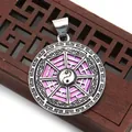 Macro shot of Yin Yang pendant with pink Ba Gua symbols and Greek key border design - Pink Purple (5)