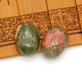 Ovale Unakite natuursteen cabochon voor DIY-sieraden met groene en roze textuur - Unakiet