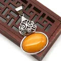 Tiger eye stone gourd pendant with silver plated hollow pattern and tiny rhinestone - Yellow Jade Style (1)