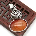 Gourd-shaped tiger eye stone pendant with silver filigree and white rhinestone inlay - Red Agate