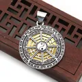 Tai Chi Bagua shell pendant with Yin Yang motif and intricate filigree edge decoration - Antique Silver (No. 7)