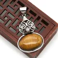 Gourd tiger eye stone pendant with silver filigree engraving and zircon detail - Tiger's Eye