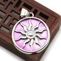 Silver round sunburst pendant with purple shell inlay on a vintage wooden box - Pendant Only (Without Chain) / No.7 Purple