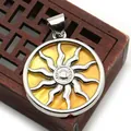 Silver sun totem pendant with yellow shell inlay on a vintage wooden jewelry box - Pendant Only (Without Chain) / No. 8 (Yellow)