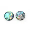 Macro shot of polished oval abalone shell cabochons with iridescent rainbow texture - Round / Medium