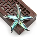 Makroaufnahme einer Seestern-Brosche mit schillernden Abalone-Muschel-Inlays aus Silber - Irisierender Dunkler Seestern (Nr.2)
