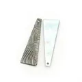 Detail of hand-carved natural black shell fan-shaped pendant with textured metal finish - Trapezoid (053)