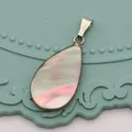 Iridescent teardrop shell pendant with silver bail for DIY necklace jewelry making - Teardrop / 13x25mm / Iridescent Black