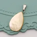 Natural teardrop shell pendant with silver clasp and pink iridescent pearly finish - Teardrop / 13x25mm / Phantom Yellow