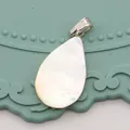 Teardrop-shaped natural white shell pendant with silvery clasp and iridescent luster finish - Teardrop / 13x25mm / AB White