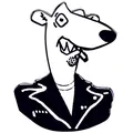 Spilla smaltata Screeching Weasel punk con donnola cartoon ribelle in giacca di pelle - Donnola che Fuma in Bianco E Nero