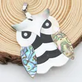 Handmade owl pendant crafted with white mother of pearl and iridescent abalone shell - Owl Style