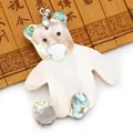 Pendentif ours en nacre blanche fait main avec incrustations colorées d'abalone - Style Ours