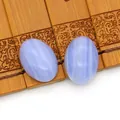 Set van twee ovale blauwe agaatstenen met natuurlijke strepen en gepolijste afwerking - Synthetische Paarse Agaat