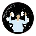 Black Singularity enamel pin featuring K-pop singer illustration and white masks - Artistic Figure Style