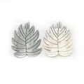 Carved natural mother of pearl shell leaf pendants in dark gray and white for DIY jewelry - Monstera Leaf (028)