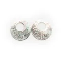 Carved round mother of pearl earrings with intricate tribal patterns and natural luster - Round (030)