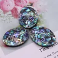 Trois pendentifs en mosaïque de nacre d'abalone ovale avec éclats irisés arc-en-ciel - Ovale Double Face