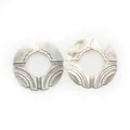 Carved natural mother of pearl round earrings with geometric shell pattern and hollow center - Round (031)