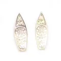 Engraved oval mother of pearl shell charms with turtle motif for DIY jewelry making - Marquise Shape (034)