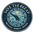 Insignia de metal de ballena azul para salvar el océano con eslogan ecológico - Proteger El Medio Ambiente Marino