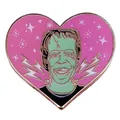 Herzförmige Frankenstein Emaille-Anstecknadel in Rosa mit grünem Gesicht und Goldrand - Frankenstein Monster